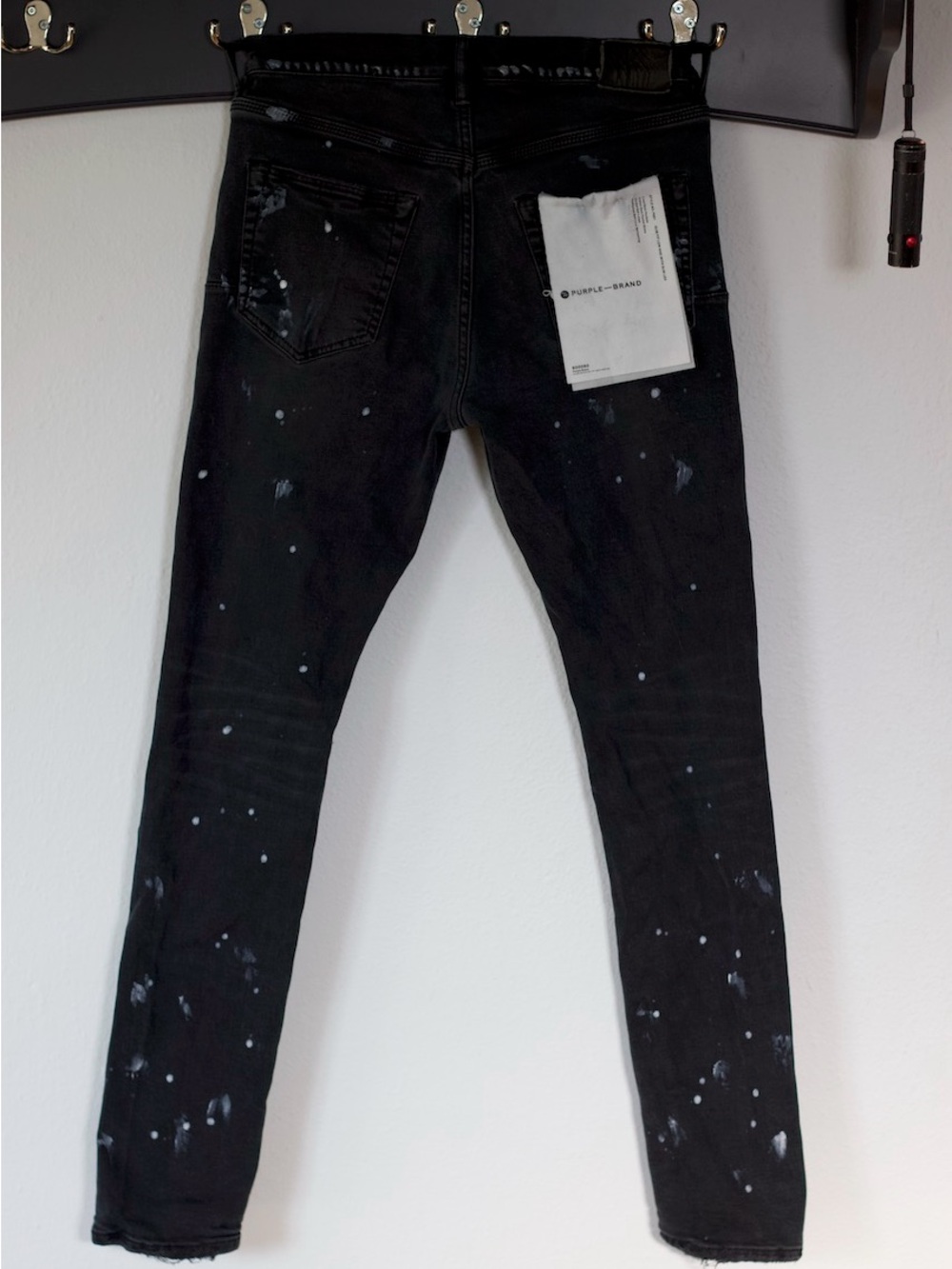 PURPLE brand Men's Black Skinny Jeans with Paint-Splash Detail